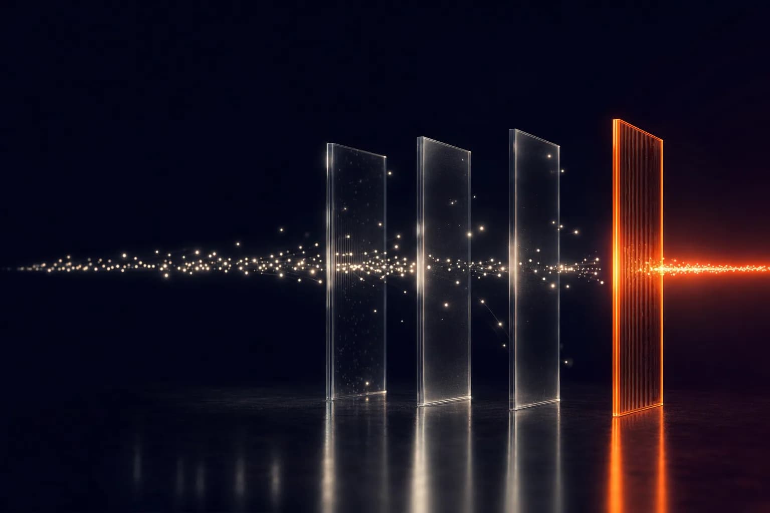 Light passing through four glass gates
